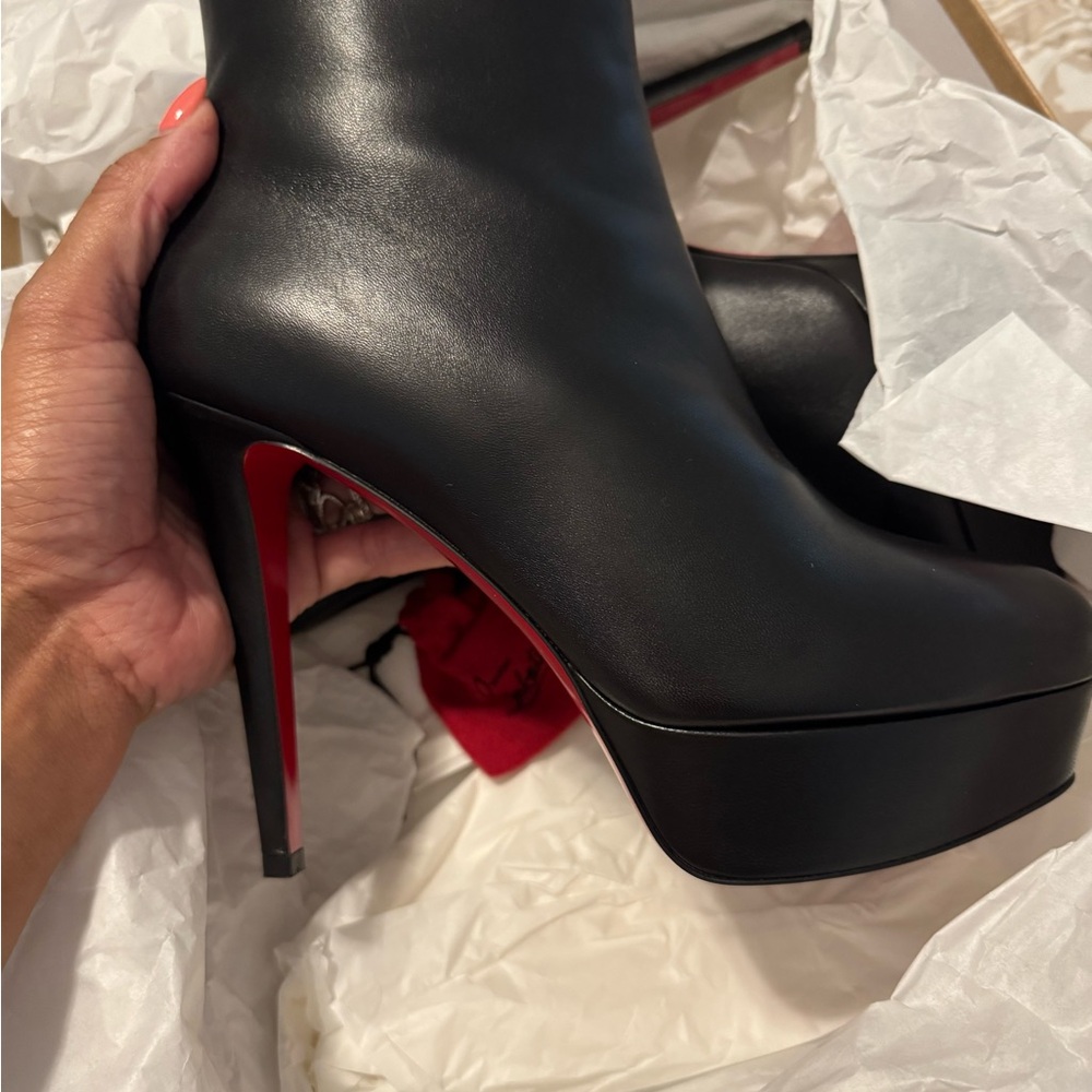 Christian Louboutin Black and Red High Heeled Boots